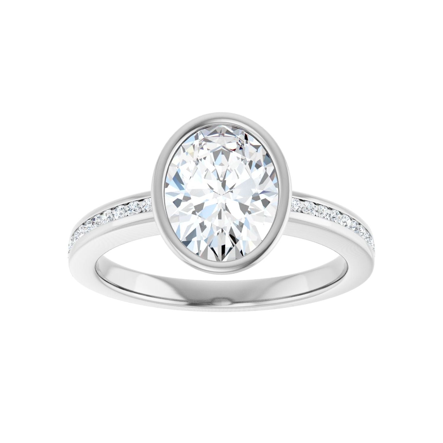 Oval Bezel-Set Solitaire Engagement Ring | Metal Type=14K White Gold | Center Stone Size=2 CT | Image 3