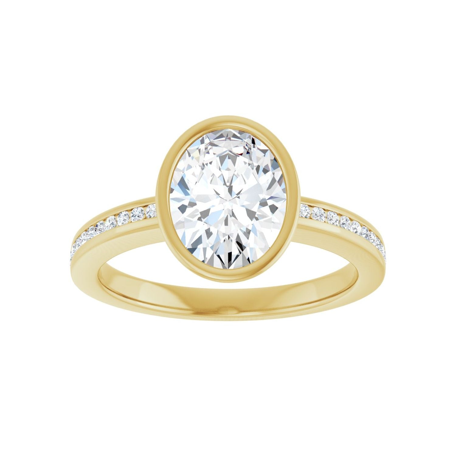 Oval Bezel-Set Solitaire Engagement Ring | Metal Type=14K Yellow Gold | Center Stone Size=2 CT | Image 3