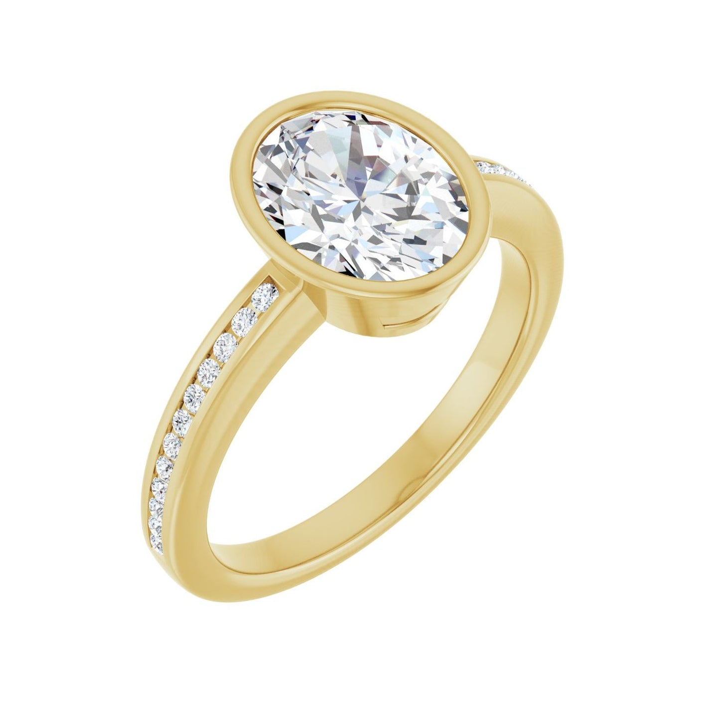 Oval Bezel-Set Solitaire Engagement Ring | Metal Type=14K Yellow Gold | Center Stone Size=2 CT | Image 1