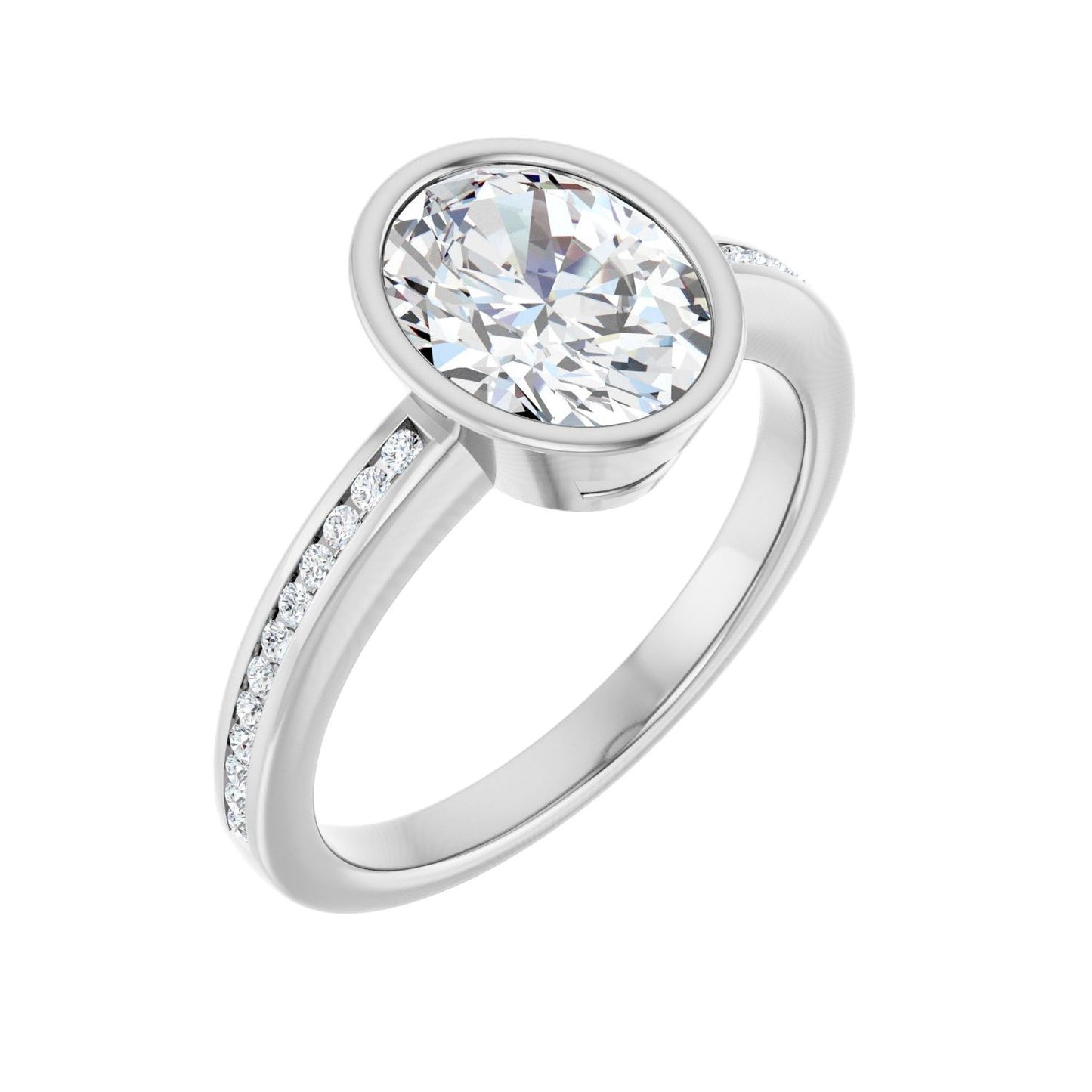 Oval Bezel-Set Solitaire Engagement Ring | Metal Type=14K White Gold | Center Stone Size=2 CT | Image 1
