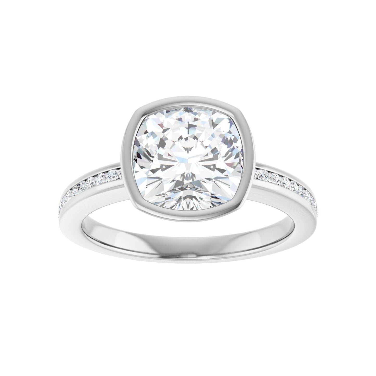 Cushion Bezel-Set Solitaire Engagement Ring | Metal Type=14K White Gold | Center Stone Size=3 CT | Image 3