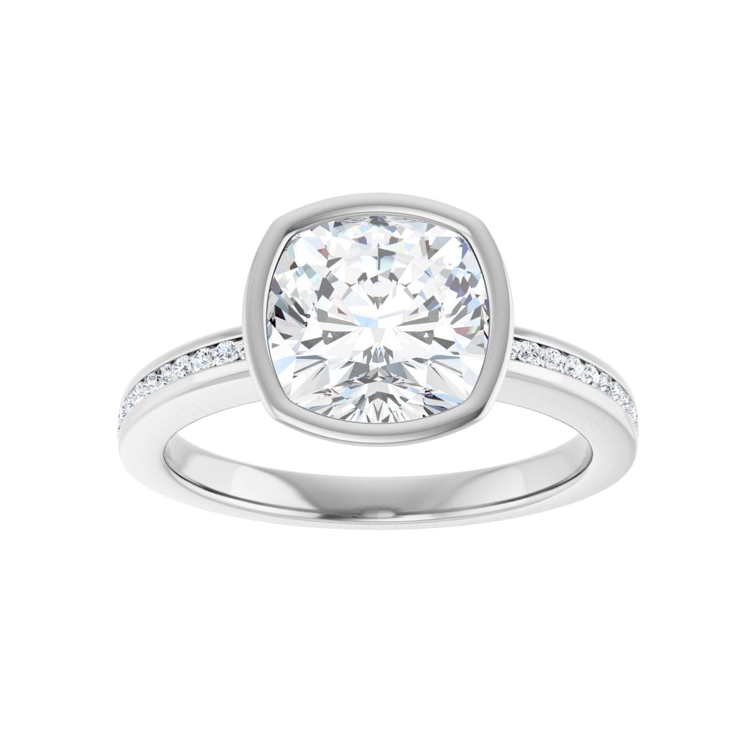 Cushion Bezel-Set Solitaire Engagement Ring | Metal Type=14K White Gold | Center Stone Size=3 CT | Image 3