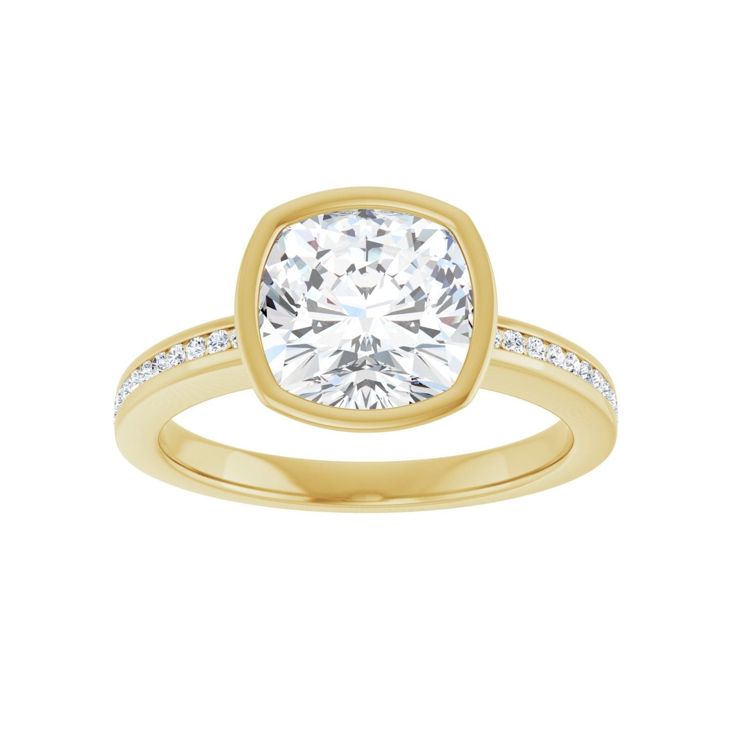 Cushion Bezel-Set Solitaire Engagement Ring | Metal Type=14K Yellow Gold | Center Stone Size=3 CT | Image 3
