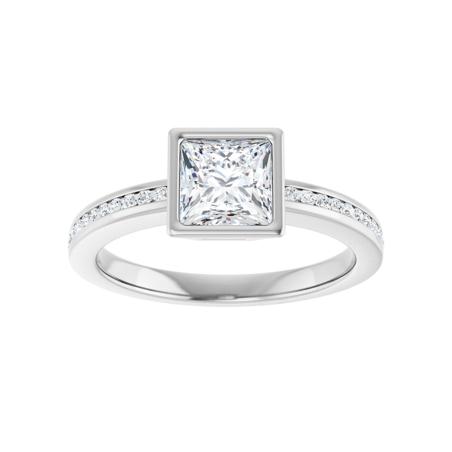 Square Bezel-Set Solitaire Engagement Ring | Metal Type=14K White Gold | Center Stone Size=1 CT | Image 3