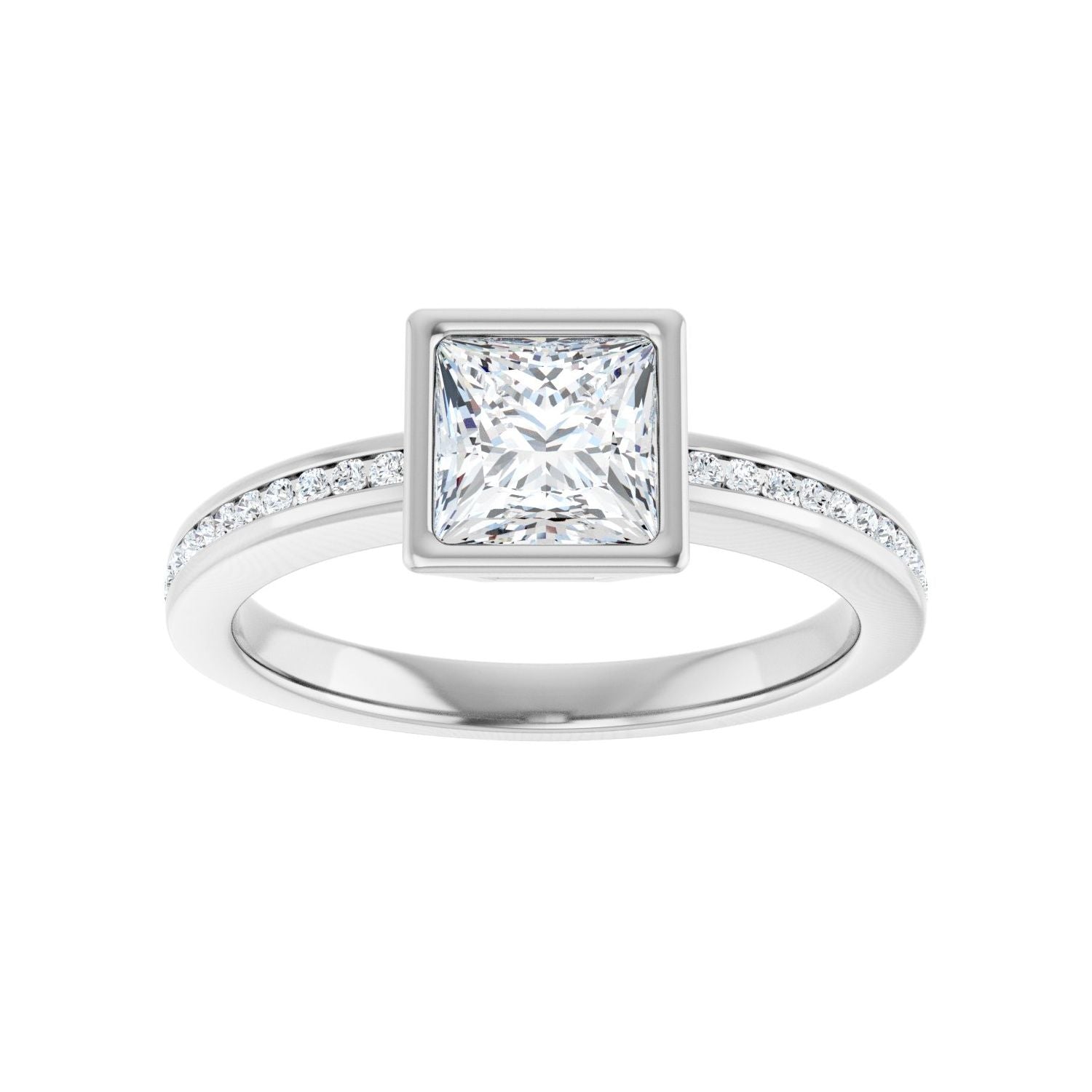 Square Bezel-Set Solitaire Engagement Ring | Metal Type=14K White Gold | Center Stone Size=1 CT | Image 3