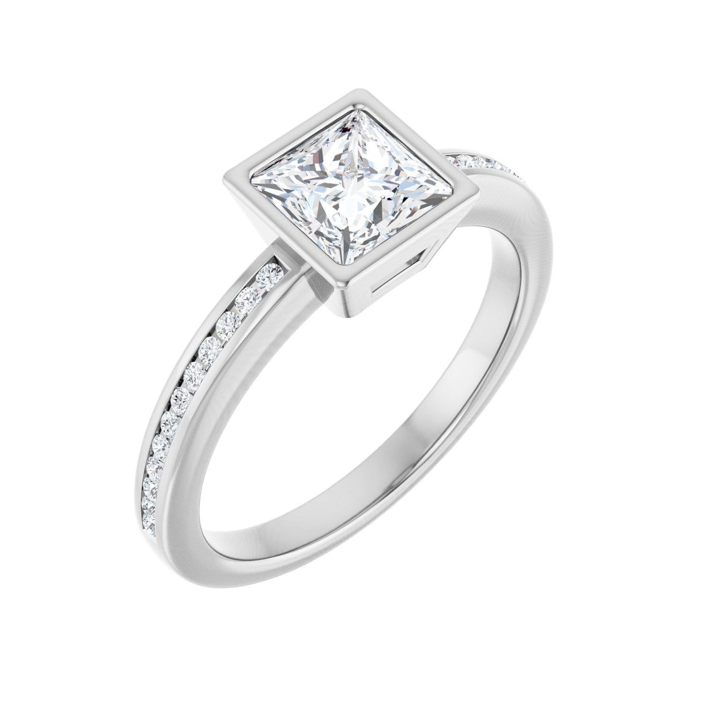 Square Bezel-Set Solitaire Engagement Ring | Metal Type=14K White Gold | Center Stone Size=1 CT | Image 1