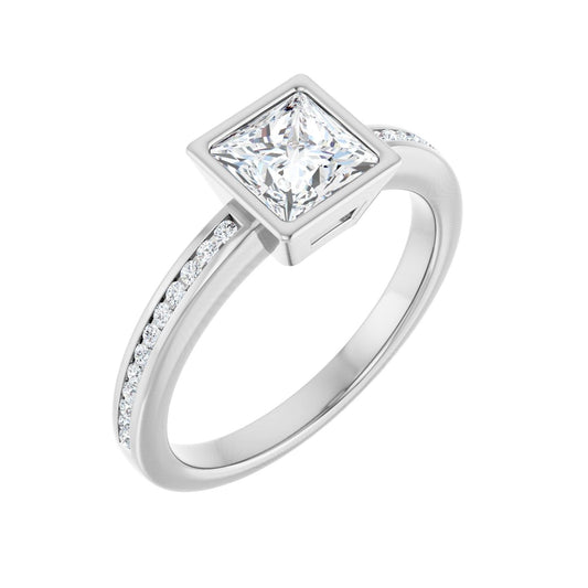Square Bezel-Set Solitaire Engagement Ring | Metal Type=14K White Gold | Center Stone Size=1 CT | Image 1