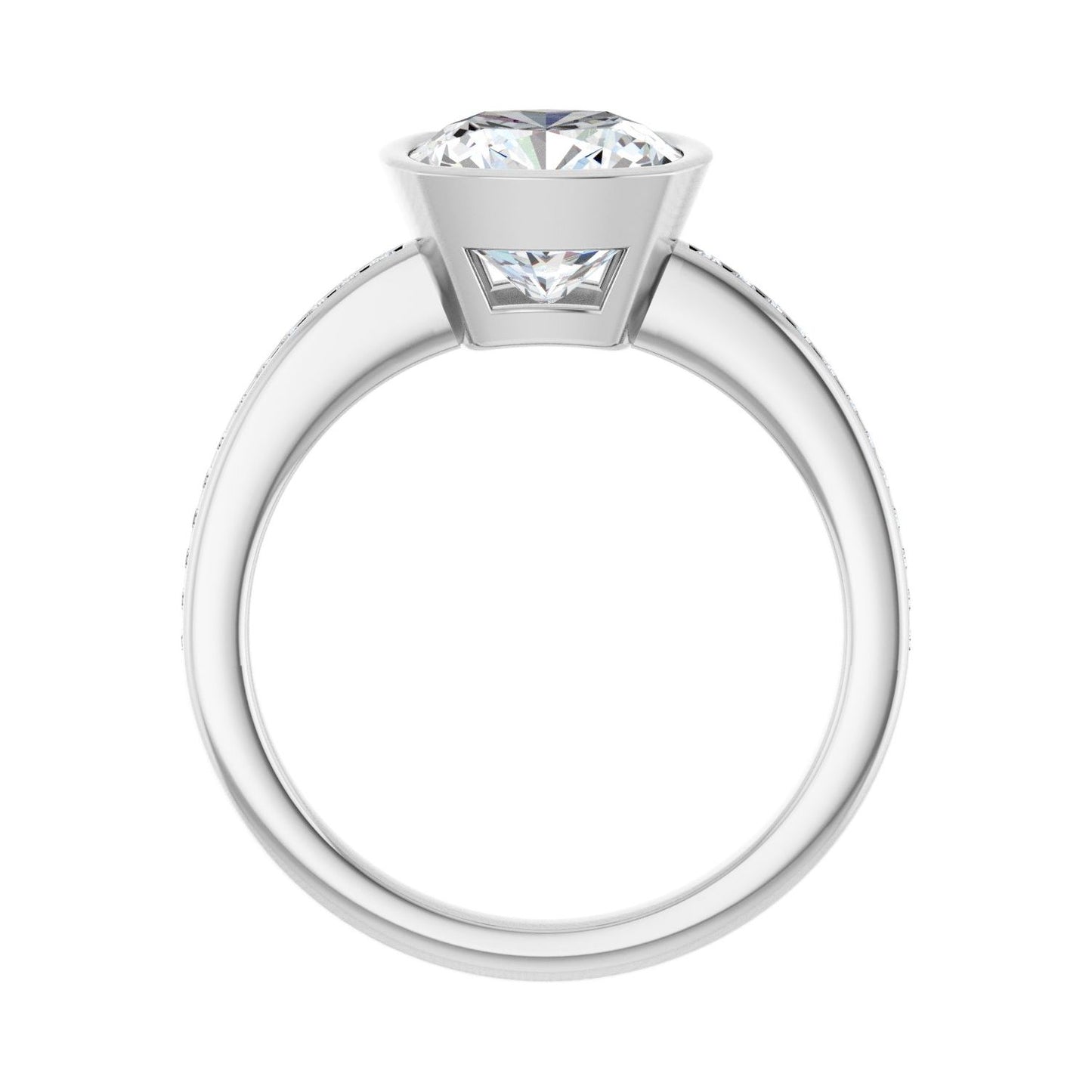 Cushion Bezel-Set Solitaire Engagement Ring | Metal Type=14K White Gold | Center Stone Size=3 CT | Image 2