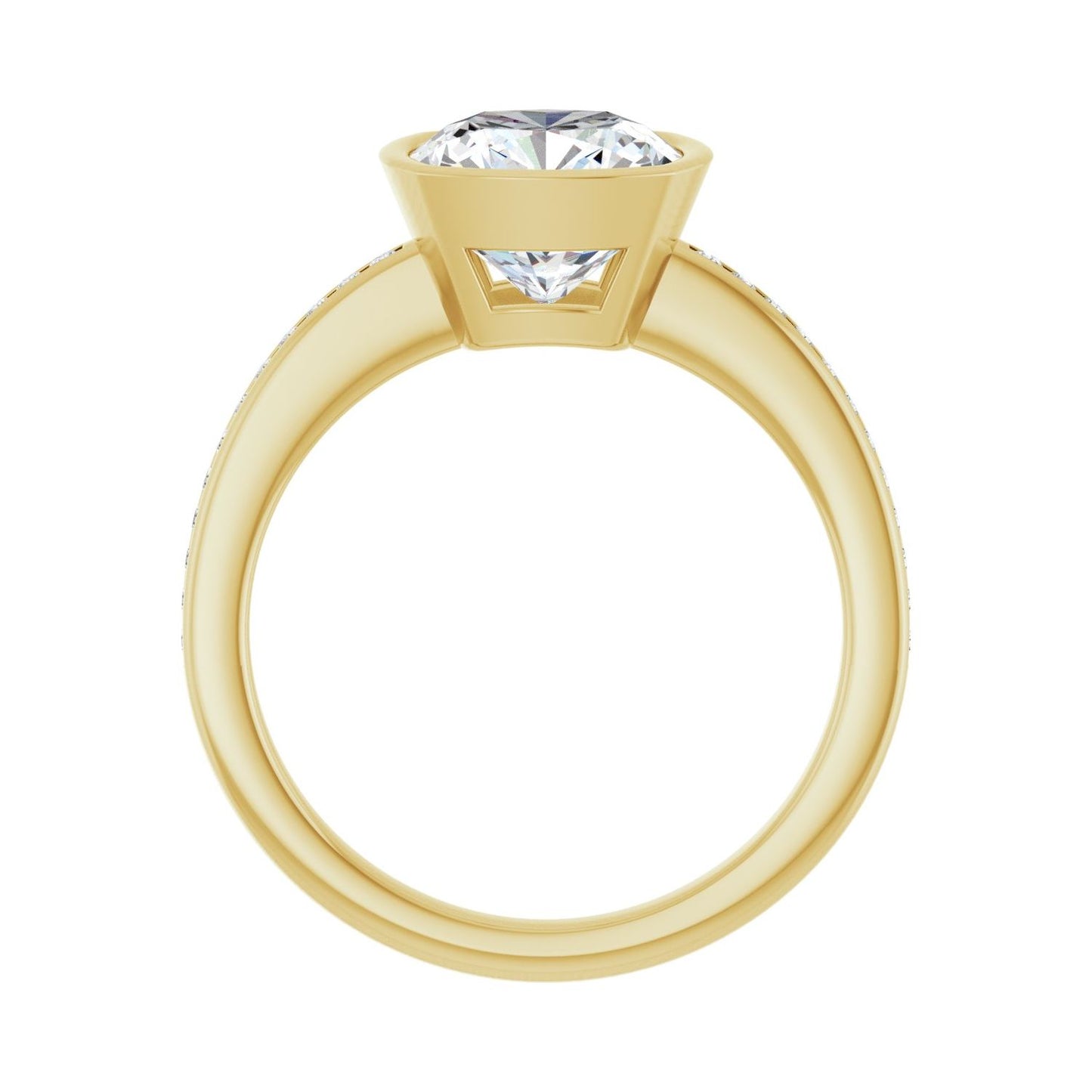 Cushion Bezel-Set Solitaire Engagement Ring | Metal Type=14K Yellow Gold | Center Stone Size=3 CT | Image 2