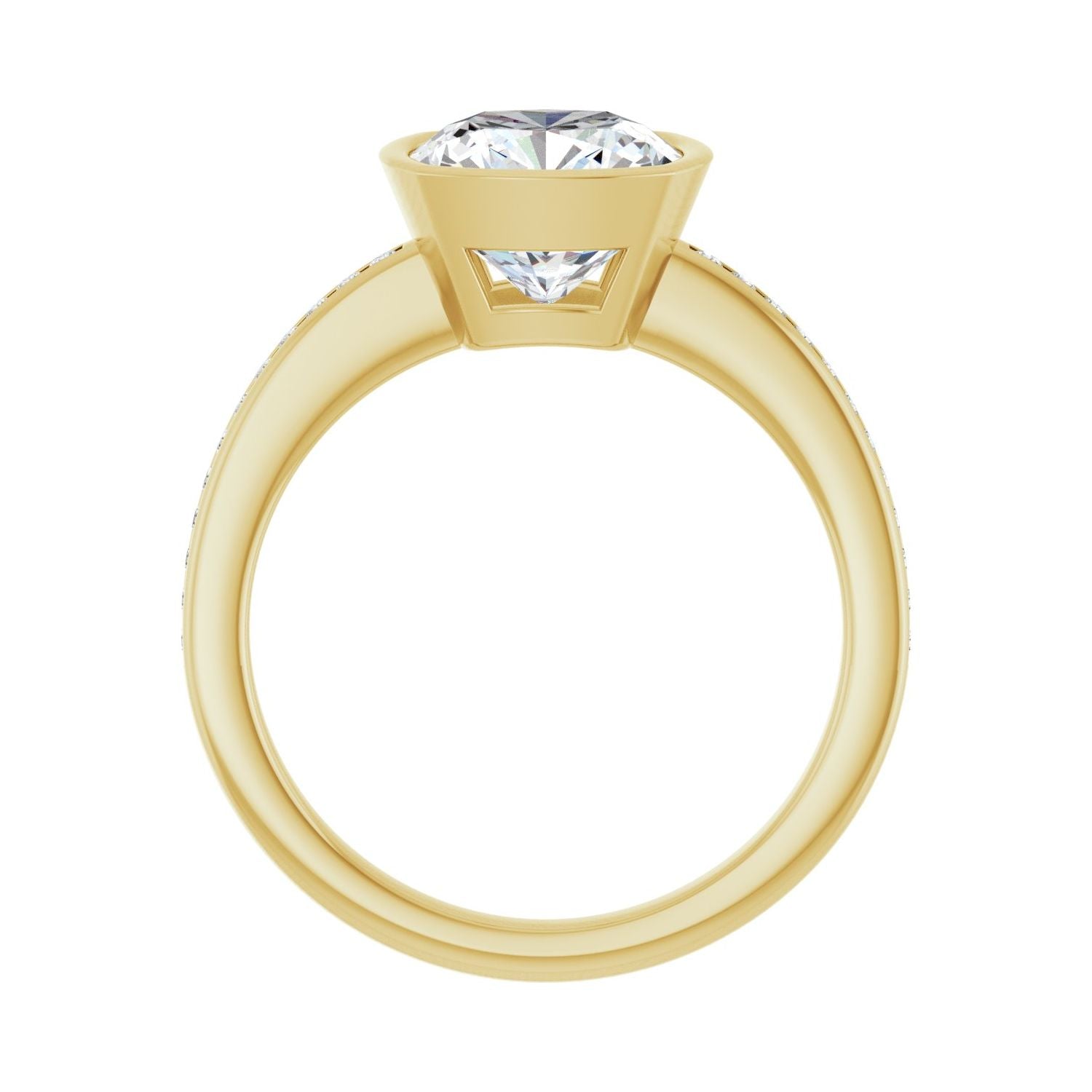 Cushion Bezel-Set Solitaire Engagement Ring | Metal Type=14K Yellow Gold | Center Stone Size=3 CT | Image 2