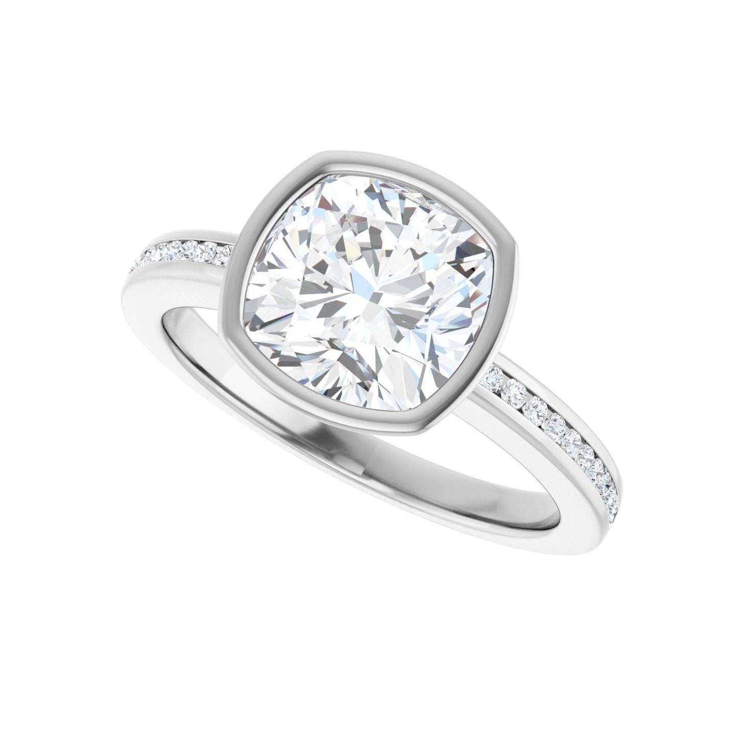 Cushion Bezel-Set Solitaire Engagement Ring | Metal Type=14K White Gold | Center Stone Size=3 CT | Image 5
