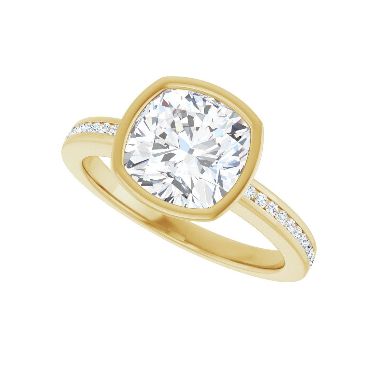 Cushion Bezel-Set Solitaire Engagement Ring | Metal Type=14K Yellow Gold | Center Stone Size=3 CT | Image 5