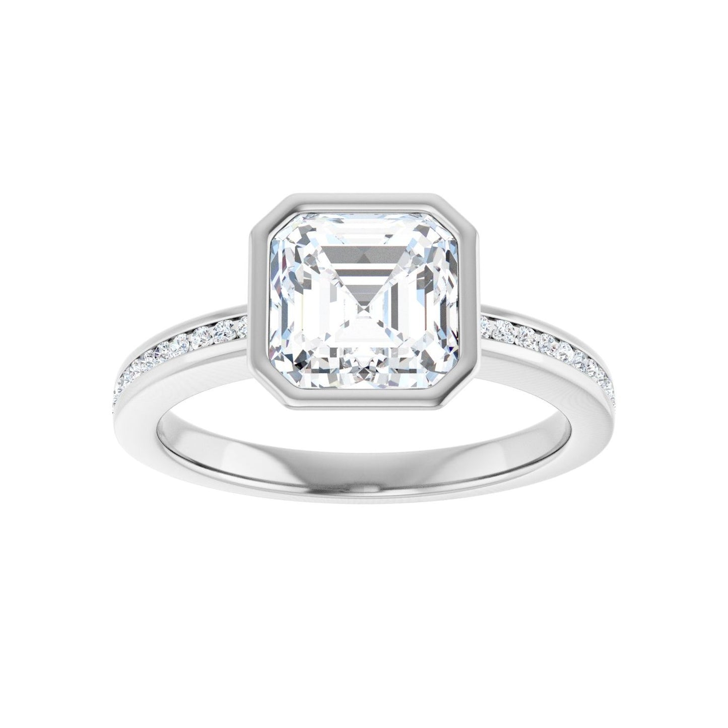 Asscher Bezel-Set Solitaire Engagement Ring | Metal Type=14K White Gold | Center Stone Size=2 CT | Image 3
