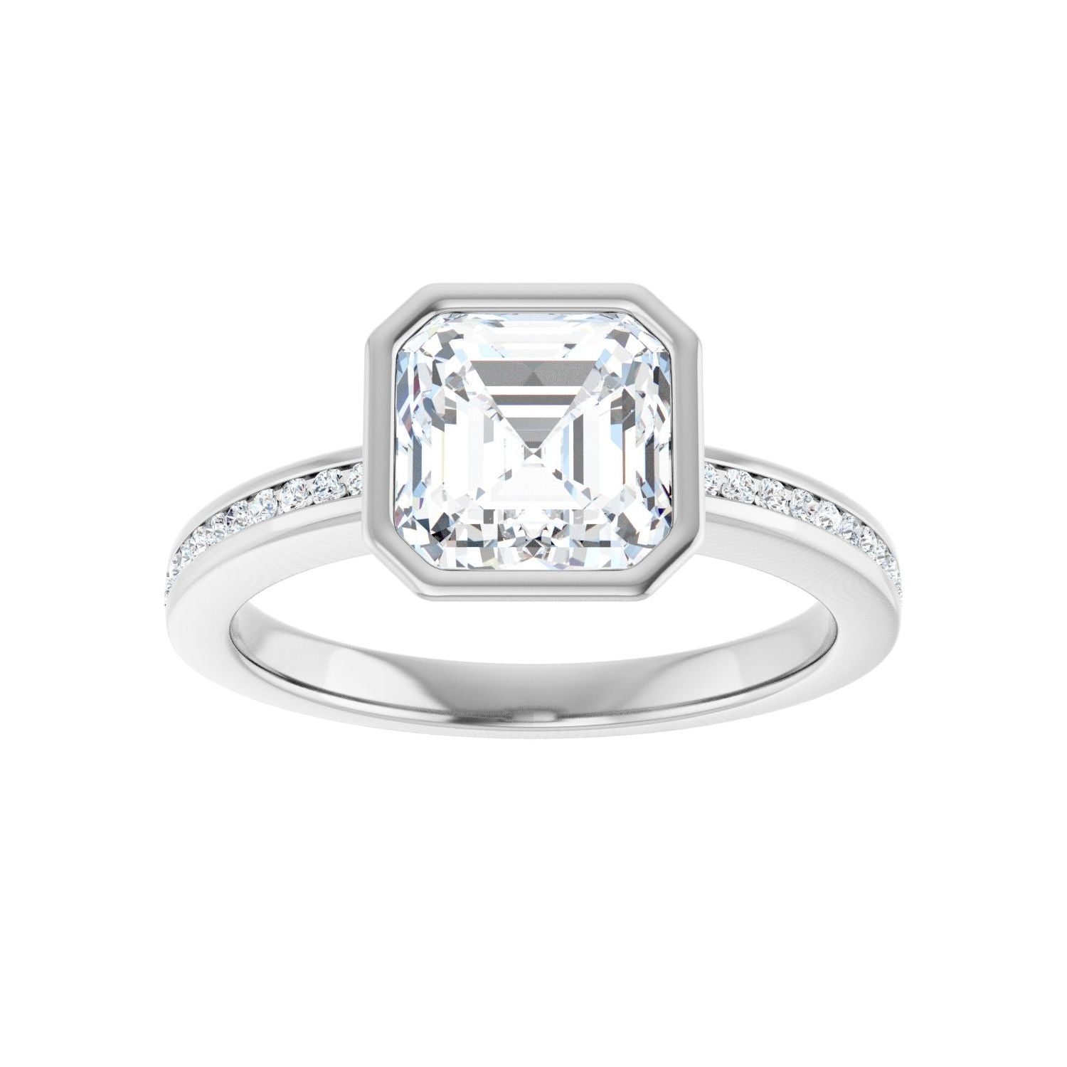 Asscher Bezel-Set Solitaire Engagement Ring | Metal Type=14K White Gold | Center Stone Size=2 CT | Image 3