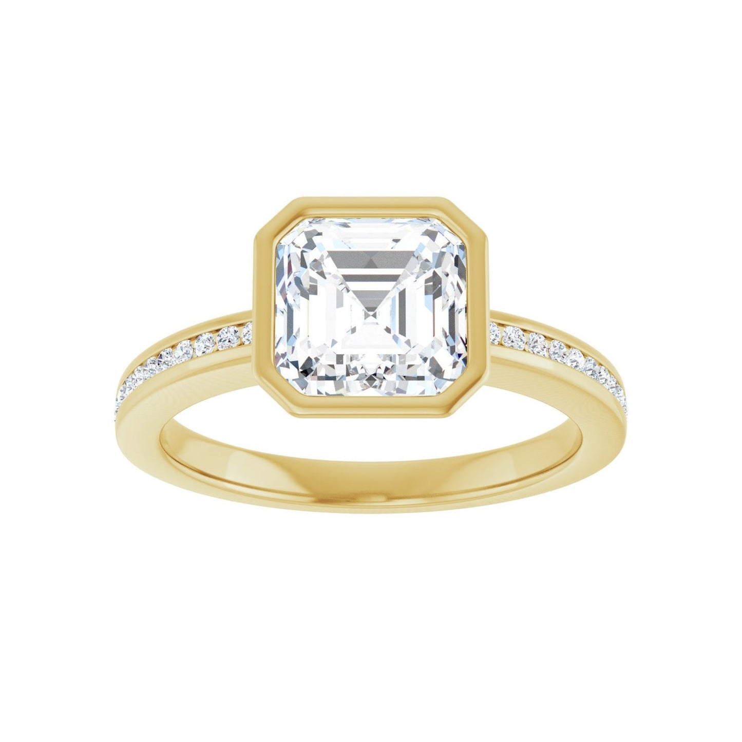 Asscher Bezel-Set Solitaire Engagement Ring | Metal Type=14K Yellow Gold | Center Stone Size=2 CT | Image 3