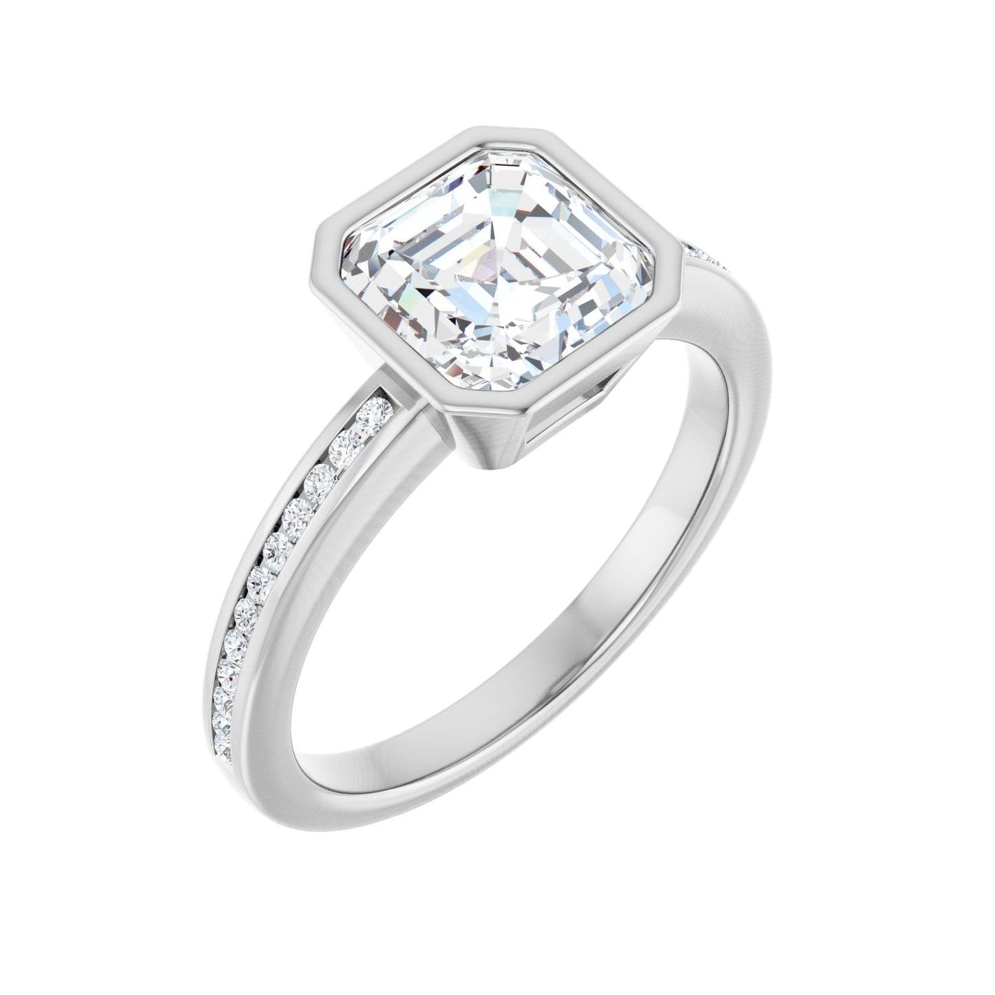 Asscher Bezel-Set Solitaire Engagement Ring | Metal Type=14K White Gold | Center Stone Size=2 CT | Image 1
