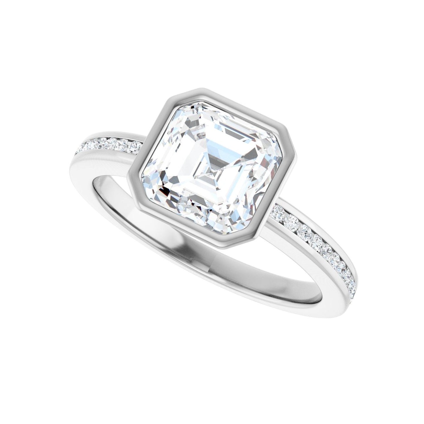 Asscher Bezel-Set Solitaire Engagement Ring | Metal Type=14K White Gold | Center Stone Size=2 CT | Image 5