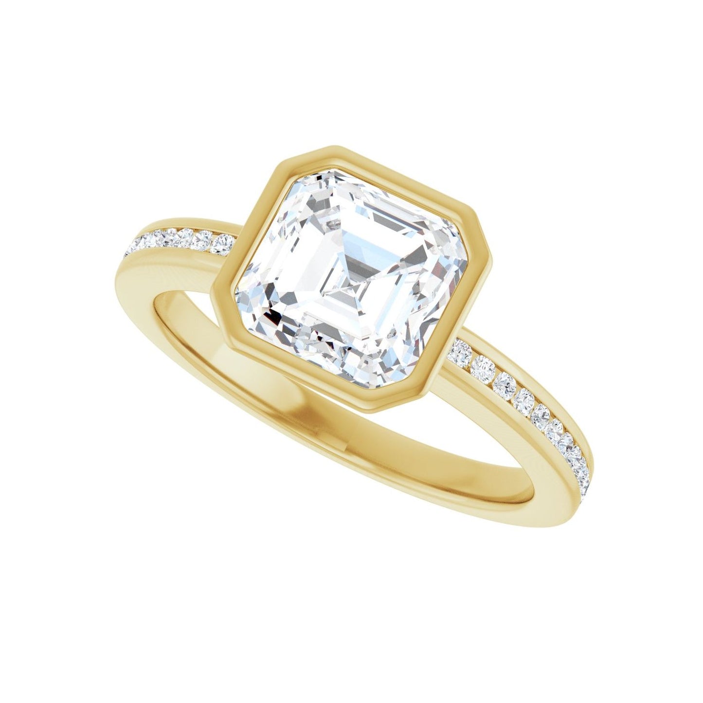 Asscher Bezel-Set Solitaire Engagement Ring | Metal Type=14K Yellow Gold | Center Stone Size=2 CT | Image 5