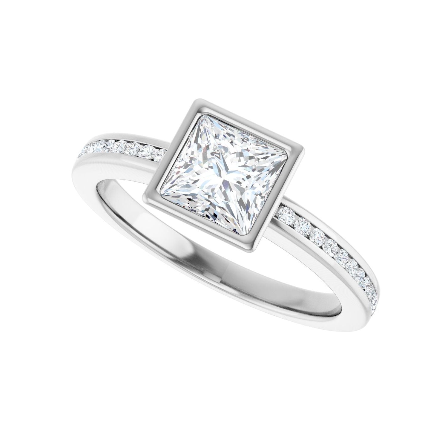 Square Bezel-Set Solitaire Engagement Ring | Metal Type=14K White Gold | Center Stone Size=1 CT | Image 5