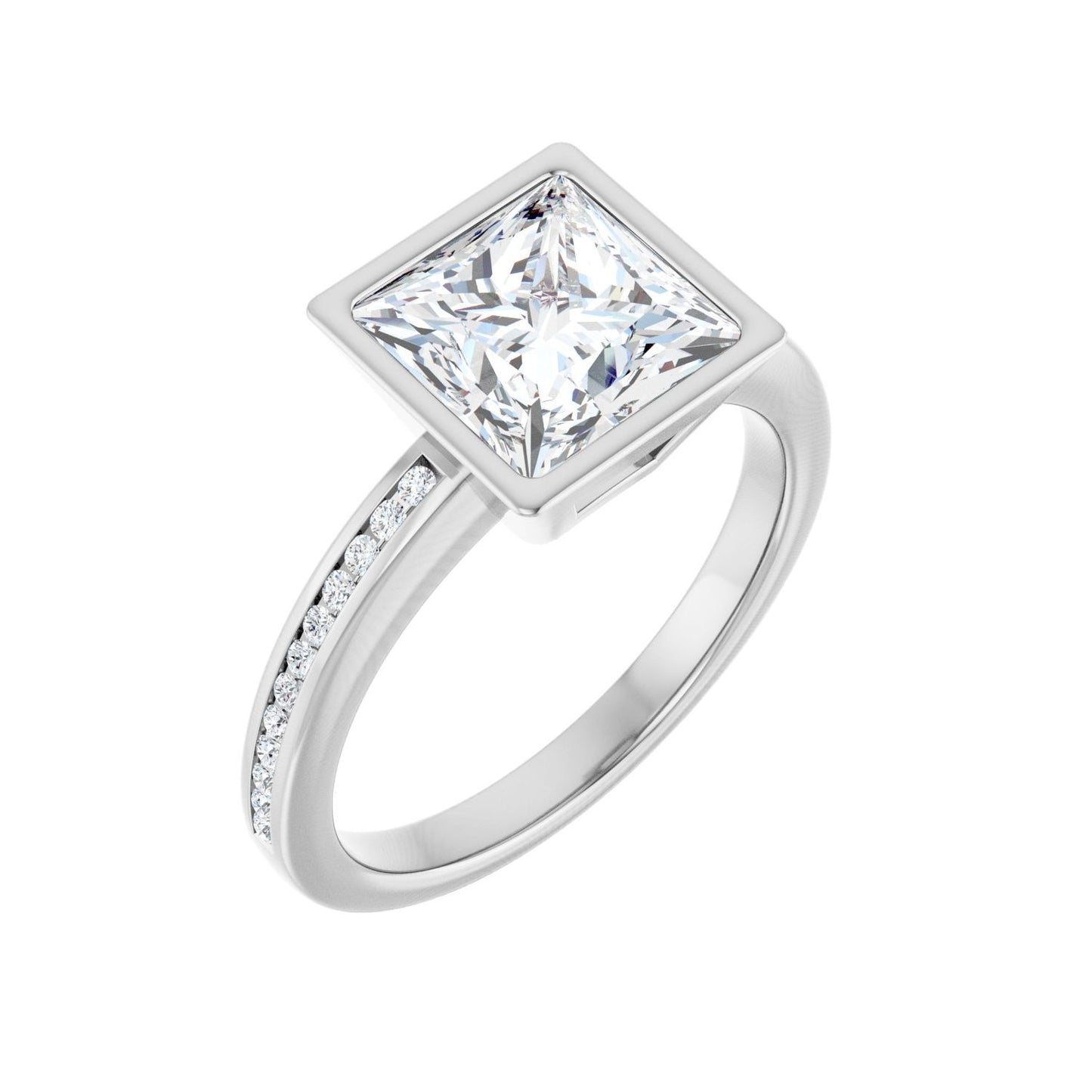 Square Bezel-Set Solitaire Engagement Ring | Metal Type=14K White Gold | Center Stone Size=2.5 CT | Image 1