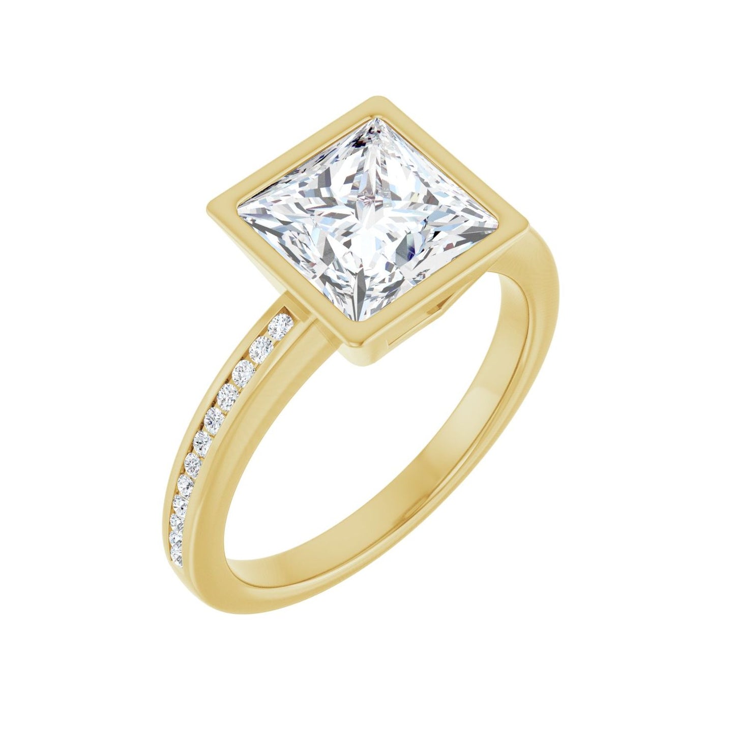 Square Bezel-Set Solitaire Engagement Ring | Metal Type=14K Yellow Gold | Center Stone Size=2.5 CT | Image 1