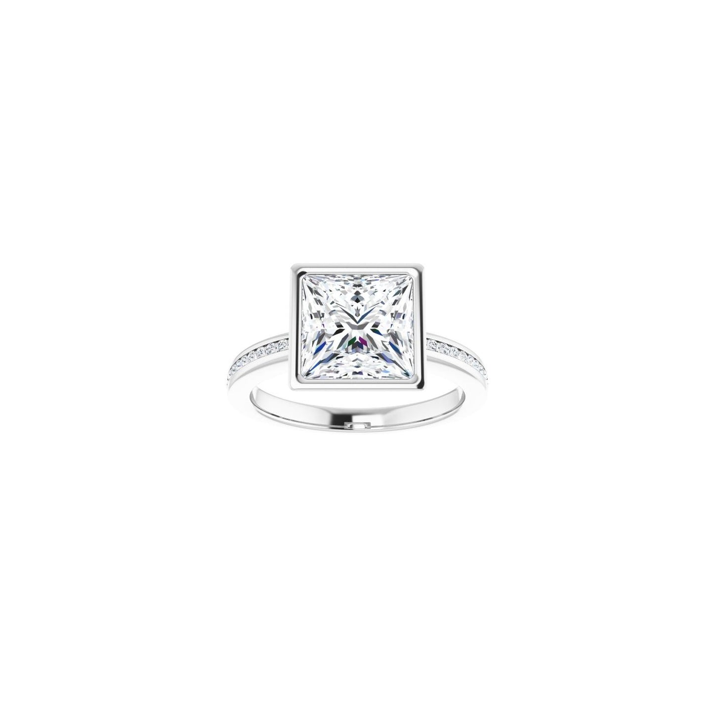 Square Bezel-Set Solitaire Engagement Ring | Metal Type=14K White Gold | Center Stone Size=3 CT | Image 3