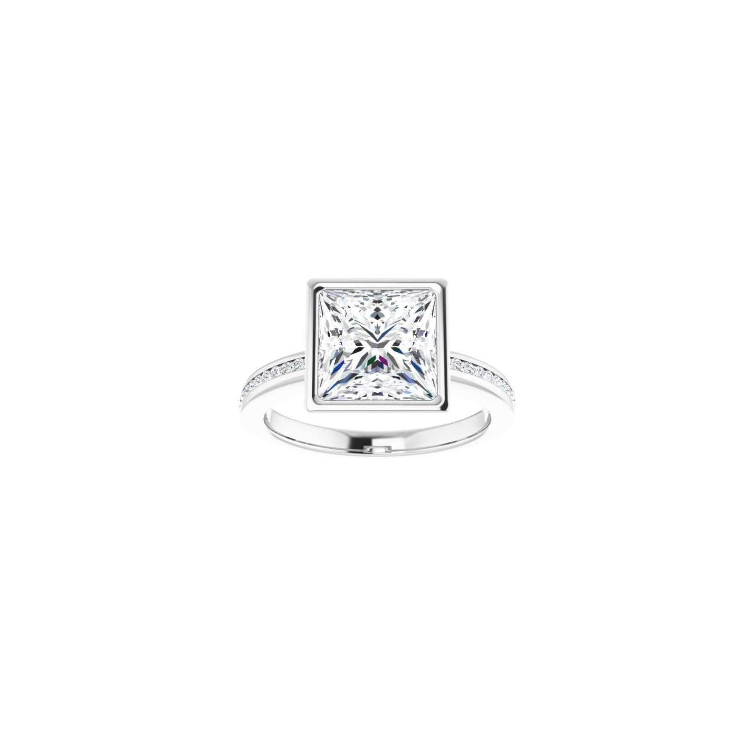 Square Bezel-Set Solitaire Engagement Ring | Metal Type=14K White Gold | Center Stone Size=3 CT | Image 3