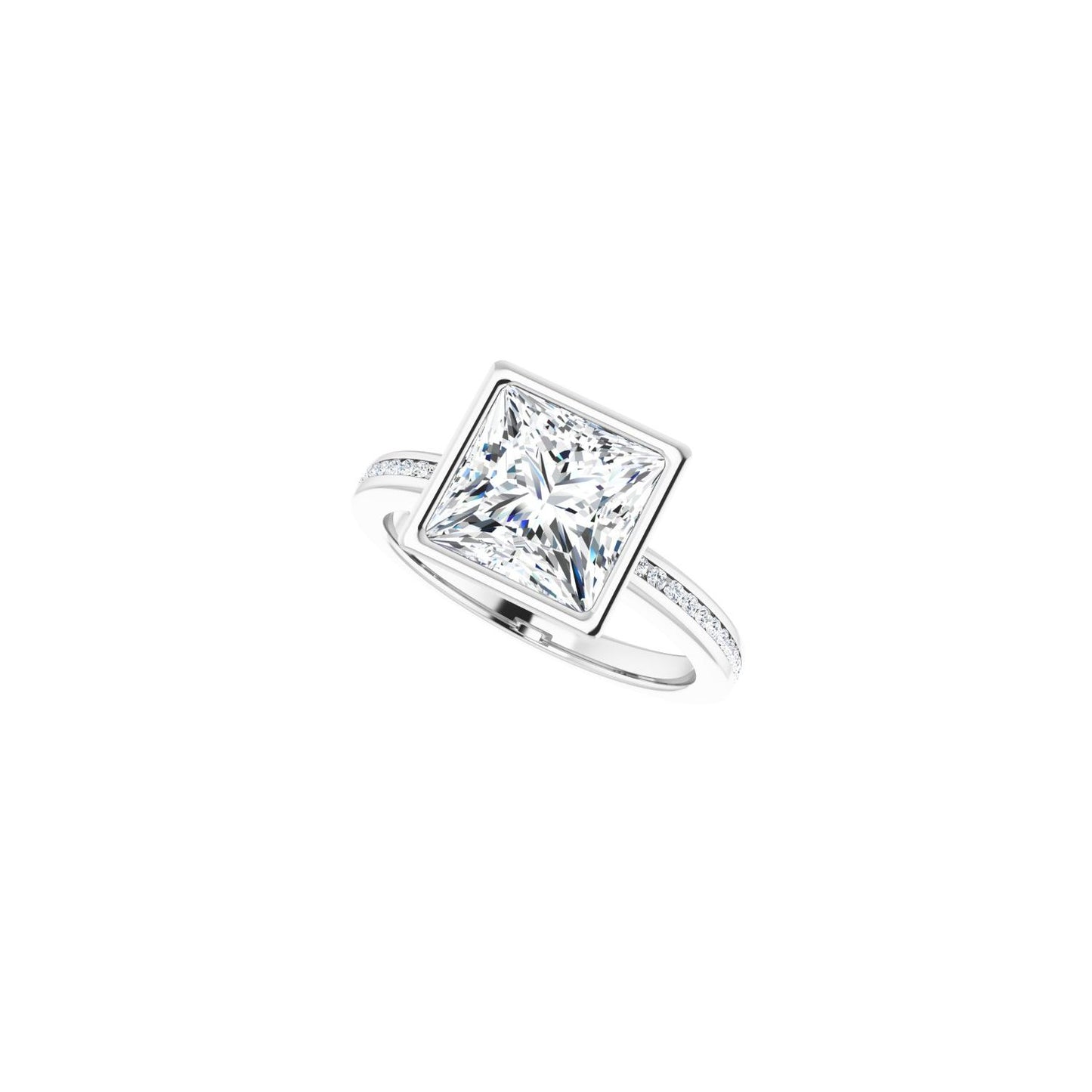 Square Bezel-Set Solitaire Engagement Ring | Metal Type=14K White Gold | Center Stone Size=3 CT | Image 5