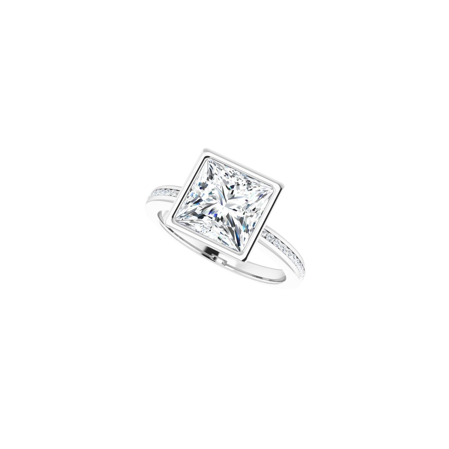 Square Bezel-Set Solitaire Engagement Ring | Metal Type=14K White Gold | Center Stone Size=3 CT | Image 5