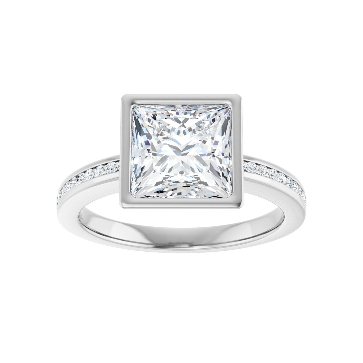 Square Bezel-Set Solitaire Engagement Ring | Metal Type=14K White Gold | Center Stone Size=2.5 CT | Image 3