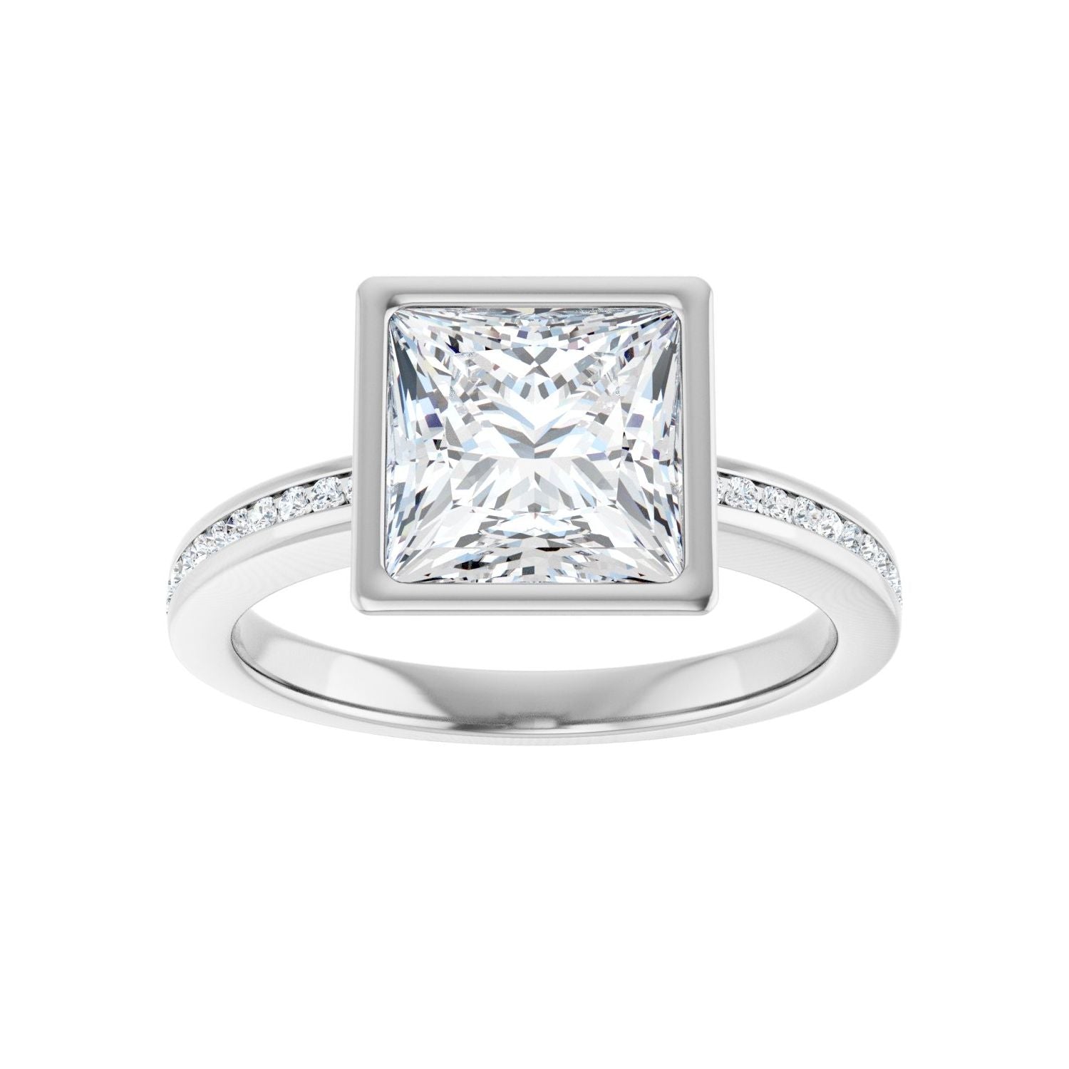 Square Bezel-Set Solitaire Engagement Ring | Metal Type=14K White Gold | Center Stone Size=2.5 CT | Image 3