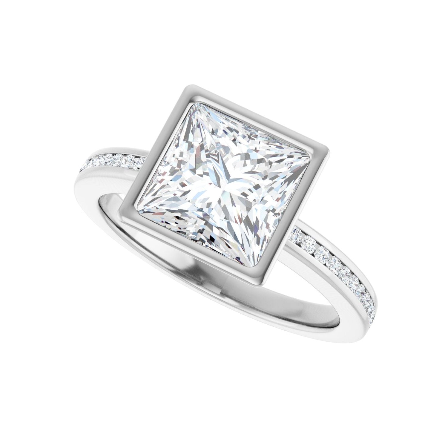 Square Bezel-Set Solitaire Engagement Ring | Metal Type=14K White Gold | Center Stone Size=2.5 CT | Image 5