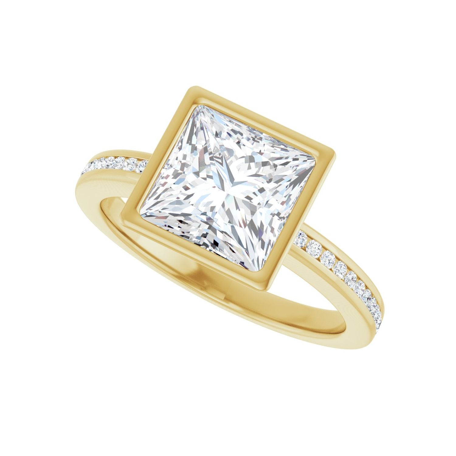 Square Bezel-Set Solitaire Engagement Ring | Metal Type=14K Yellow Gold | Center Stone Size=2.5 CT | Image 5