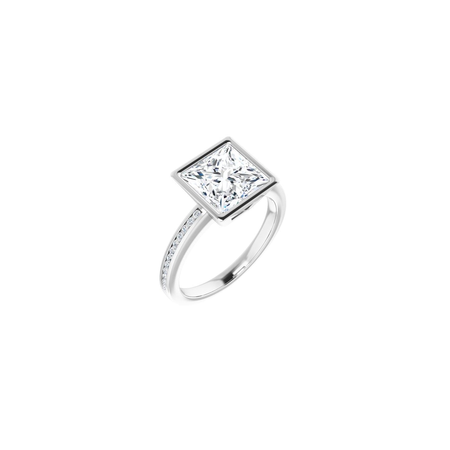 Square Bezel-Set Solitaire Engagement Ring | Metal Type=14K White Gold | Center Stone Size=3 CT | Image 1