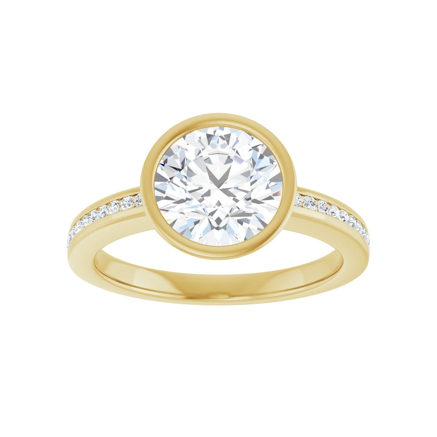 Round Bezel-Set Solitaire Engagement Ring | Metal Type=14K Yellow Gold | Center Stone Size=2 CT | Image 3