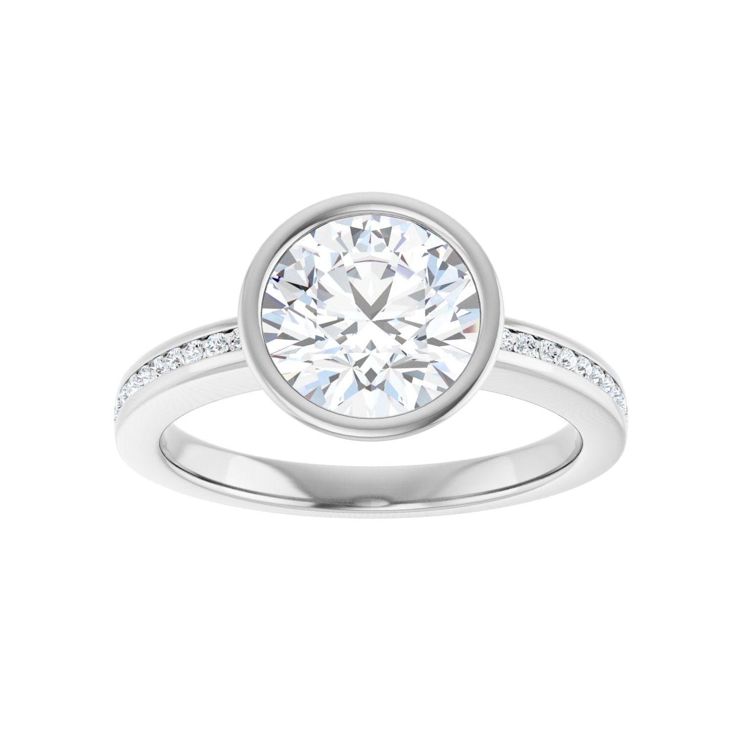 Round Bezel-Set Solitaire Engagement Ring | Metal Type=14K White Gold | Center Stone Size=2 CT | Image 3