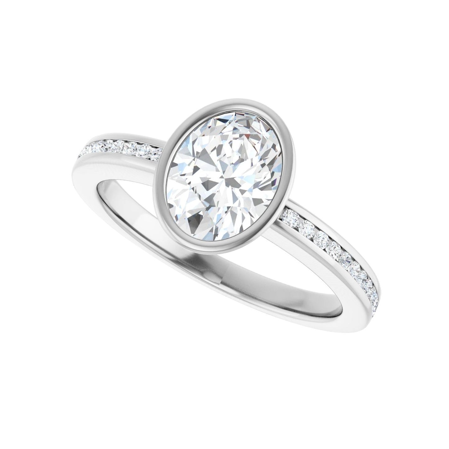 Oval Bezel-Set Solitaire Engagement Ring | Metal Type=14K White Gold | Center Stone Size=1.5 CT | Image 5