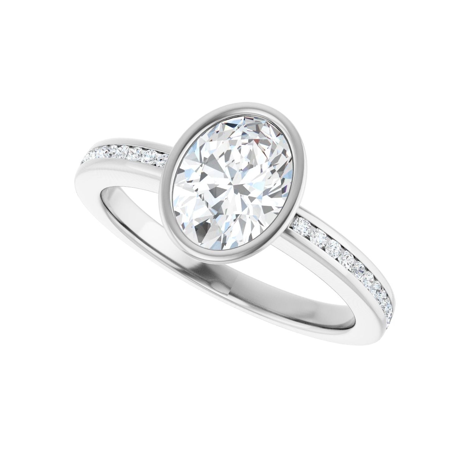 Oval Bezel-Set Solitaire Engagement Ring | Metal Type=14K White Gold | Center Stone Size=1.5 CT | Image 5