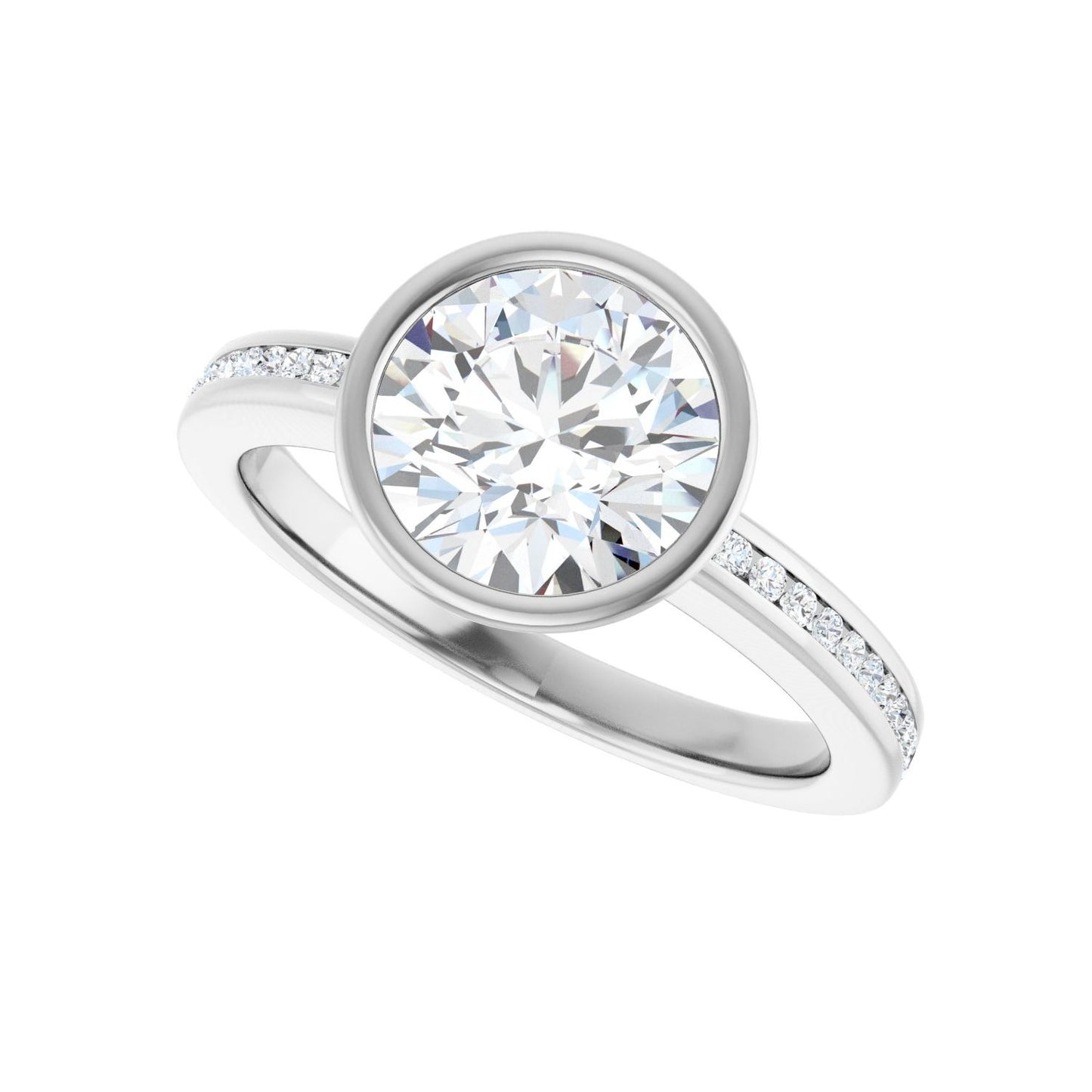Round Bezel-Set Solitaire Engagement Ring | Metal Type=14K White Gold | Center Stone Size=2 CT | Image 5
