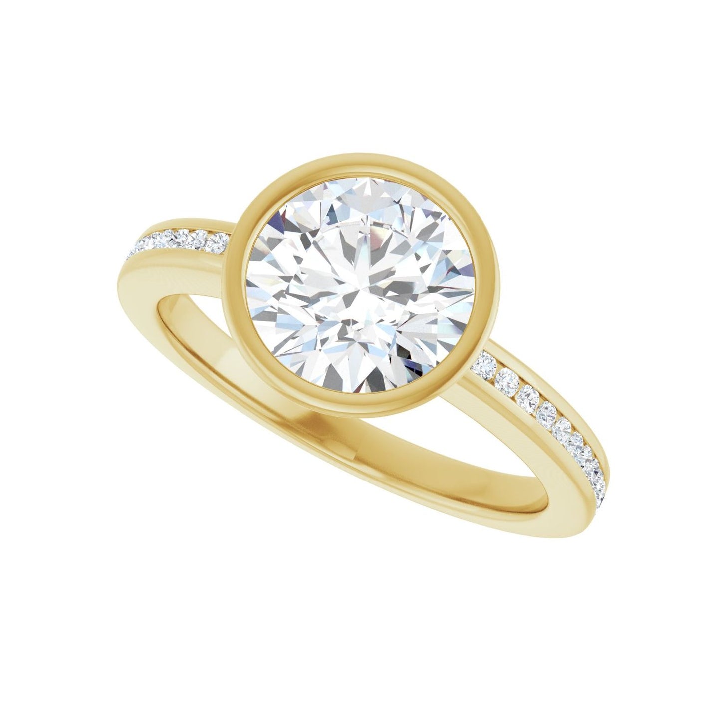 Round Bezel-Set Solitaire Engagement Ring | Metal Type=14K Yellow Gold | Center Stone Size=2 CT | Image 5