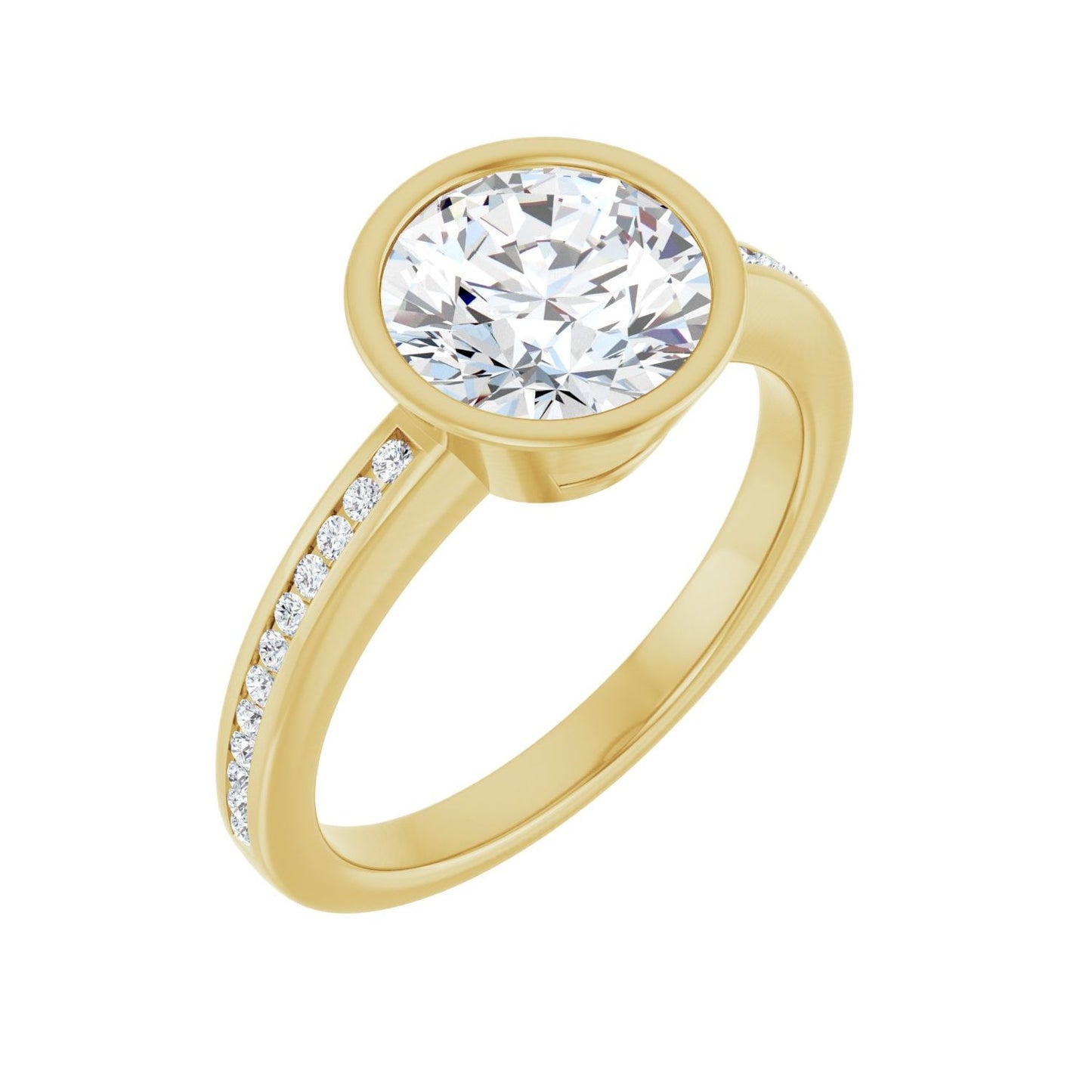 Round Bezel-Set Solitaire Engagement Ring | Metal Type=14K Yellow Gold | Center Stone Size=2 CT | Image 1