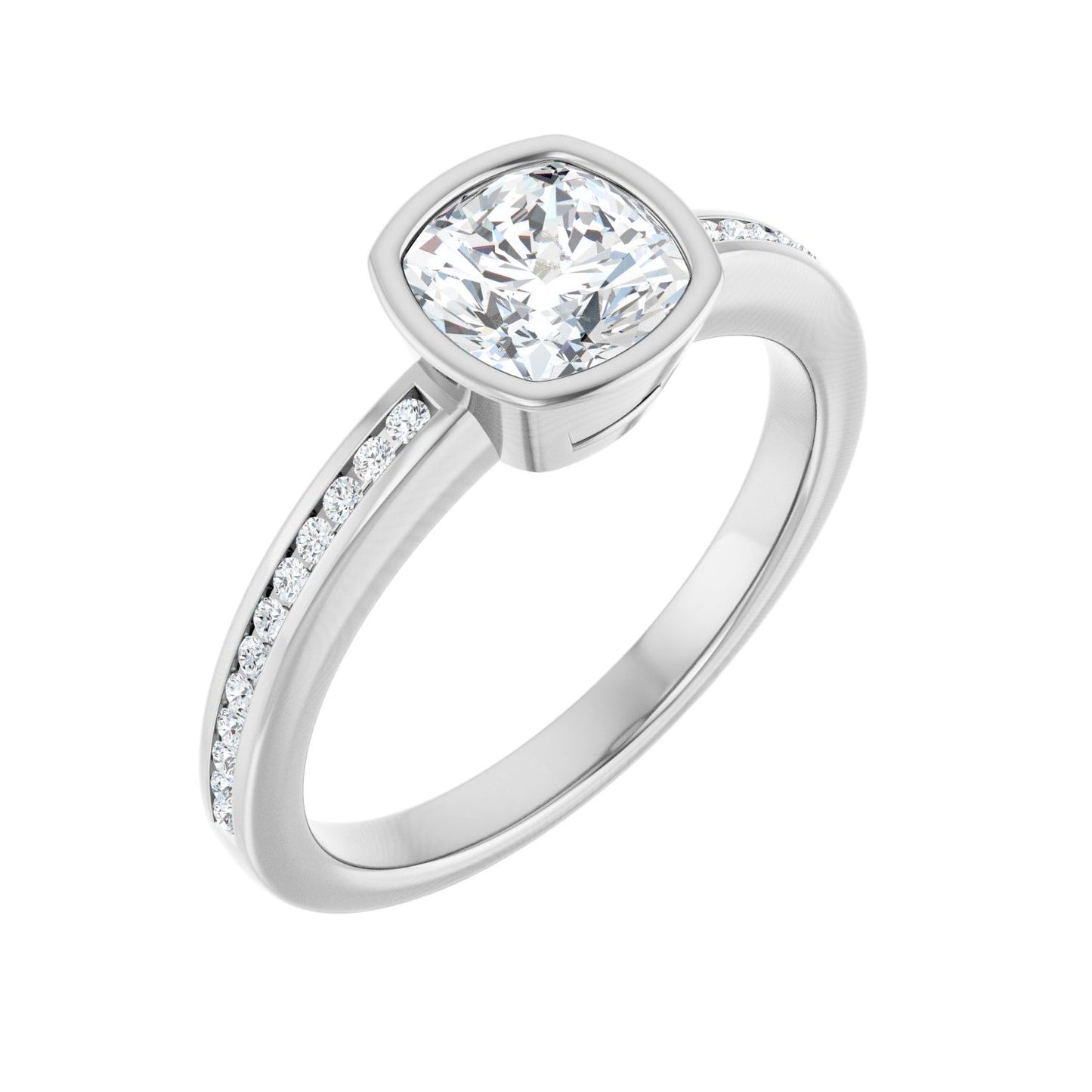 Cushion Bezel-Set Solitaire Engagement Ring | Metal Type=14K White Gold | Center Stone Size=1 CT | Image 1