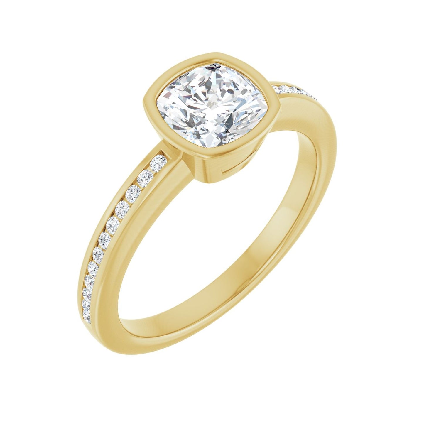 Cushion Bezel-Set Solitaire Engagement Ring | Metal Type=14K Yellow Gold | Center Stone Size=1 CT | Image 1