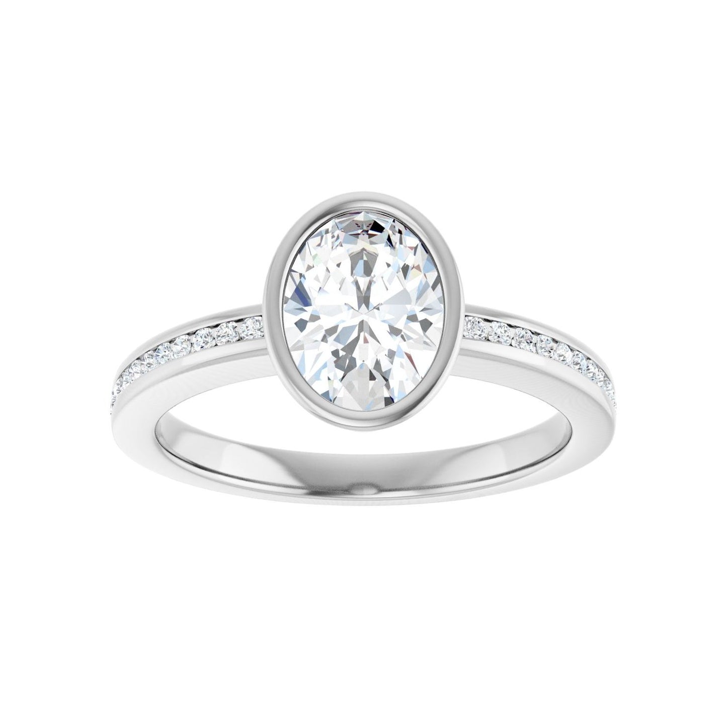 Oval Bezel-Set Solitaire Engagement Ring | Metal Type=14K White Gold | Center Stone Size=1.5 CT | Image 3
