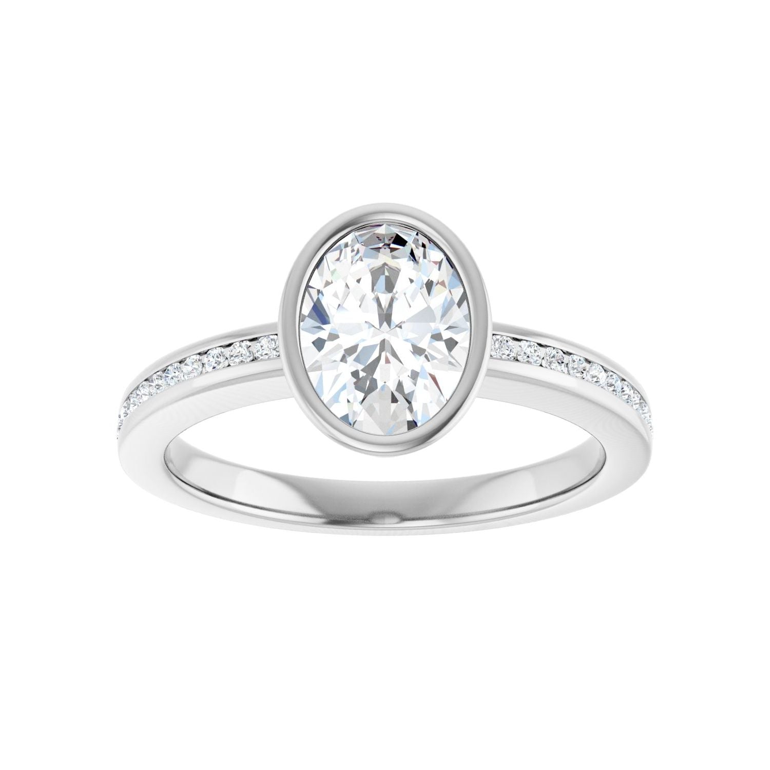 Oval Bezel-Set Solitaire Engagement Ring | Metal Type=14K White Gold | Center Stone Size=1.5 CT | Image 3