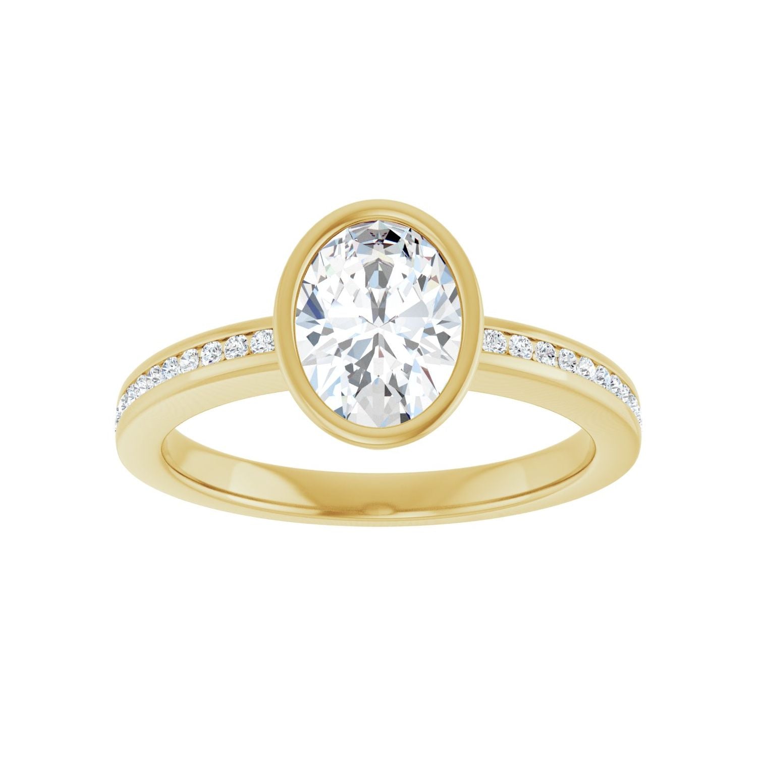 Oval Bezel-Set Solitaire Engagement Ring | Metal Type=14K Yellow Gold | Center Stone Size=1.5 CT | Image 3