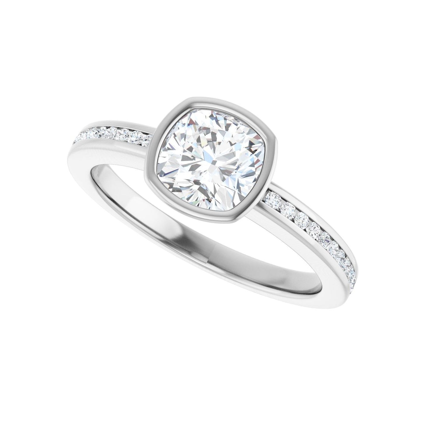 Cushion Bezel-Set Solitaire Engagement Ring | Metal Type=14K White Gold | Center Stone Size=1 CT | Image 5
