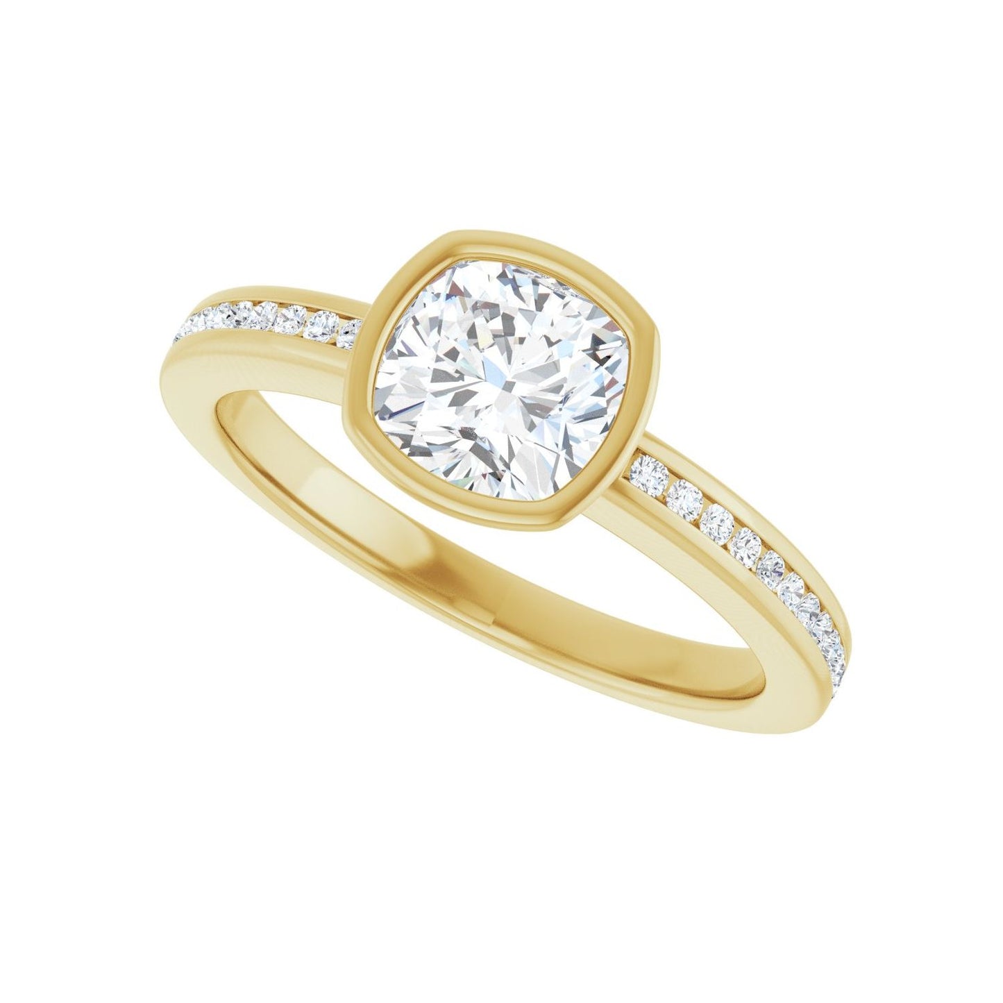 Cushion Bezel-Set Solitaire Engagement Ring | Metal Type=14K Yellow Gold | Center Stone Size=1 CT | Image 5