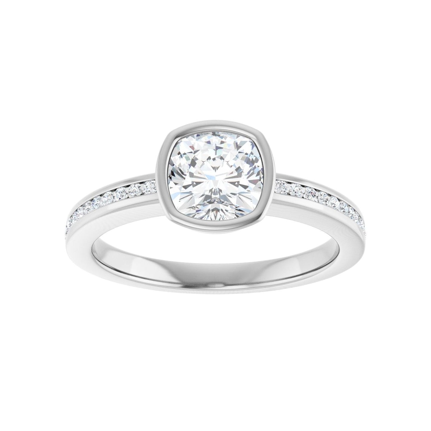 Cushion Bezel-Set Solitaire Engagement Ring | Metal Type=14K White Gold | Center Stone Size=1 CT | Image 3