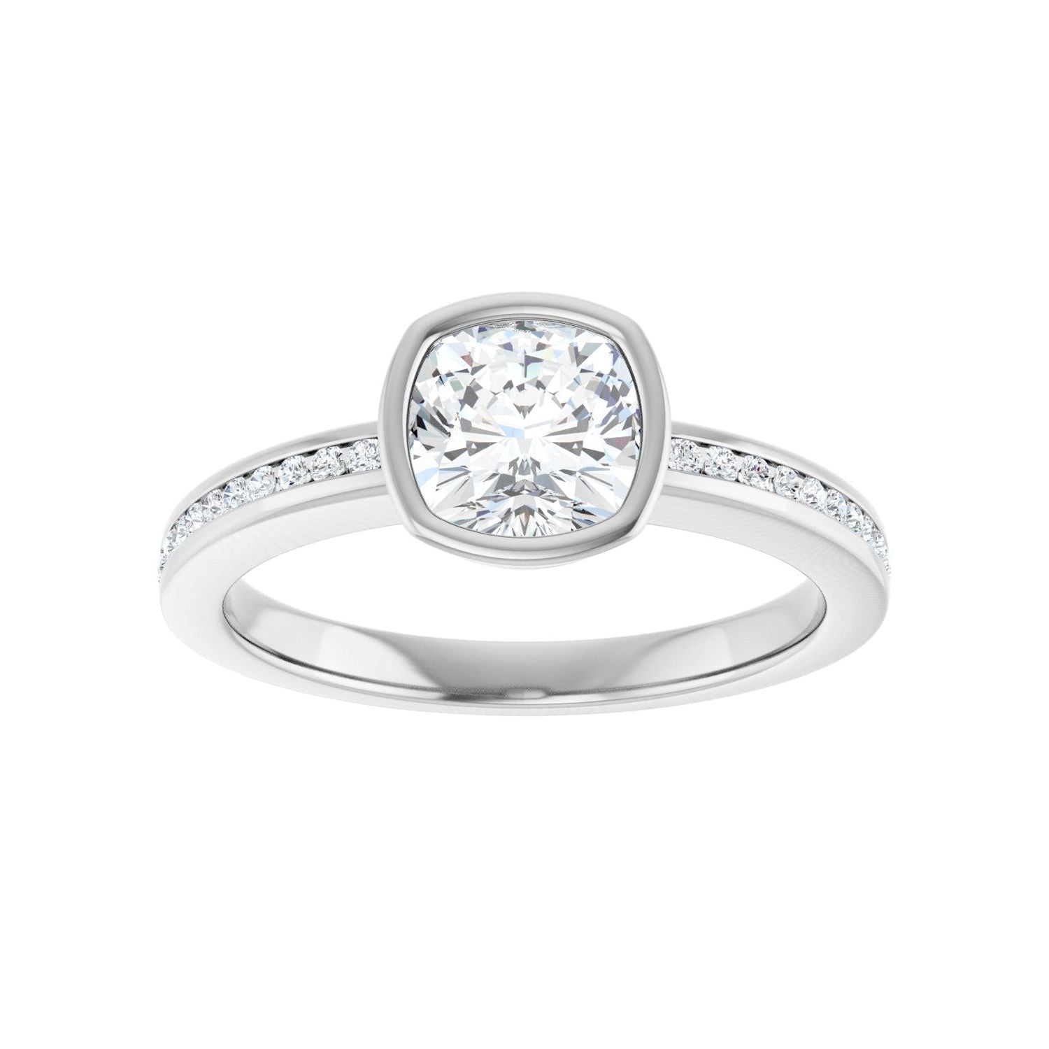 Cushion Bezel-Set Solitaire Engagement Ring | Metal Type=14K White Gold | Center Stone Size=1 CT | Image 3